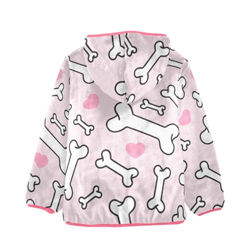 OTVEE Dog Bone Pink Kids Hoodie Jacket Fall Spring Full Zip Warm Outwear Coat2