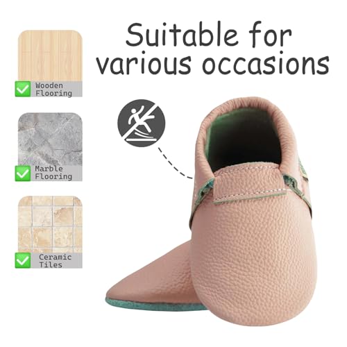 Toddler Moccasins Baby Shoes with Suede Sole, Soft Leather Anti Slip Crib Walking Baby Shoes Suitable for Indoor First Walking3