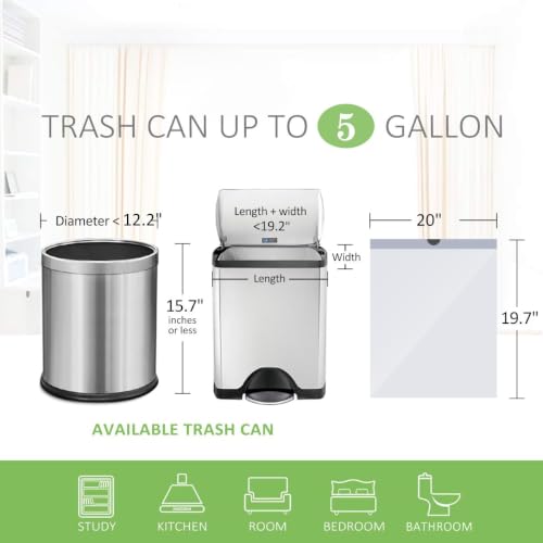 Image of Teivio 5 Gallon 56pcs Strong Drawstring Trash Bags Garbage Bags, Small Plastic Bags for home kitchen office , Bathroom Trash Can Bin Liners,White