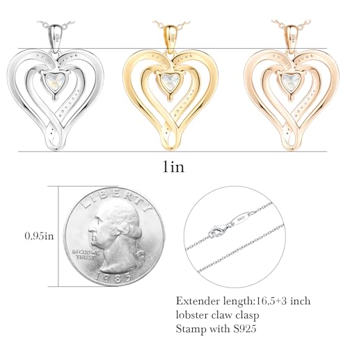 AmorAime 925 Sterling Silver Necklace for Women Heart Necklace 14K Gold Neclaces or Rose Gold Jewelry for Mother's Day or Birthday2