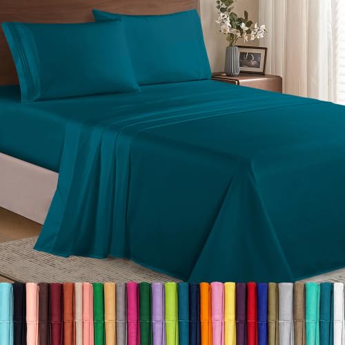 Image of Elegant Comfort Luxury 1500 Premium Hotel Quality Microfiber 4-Piece Sheet Set - Wrinkle Resistant, All Around Elastic Fitted Sheet, Deep Pocket up to 16 inch, Full, Marine Teal