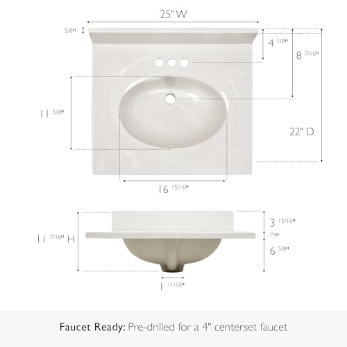 Image of Design House Cultured Marble Vanity Top, 25 in W x 22 in D, Integrated 4 in Centerset Oval Sink & Backsplash, Ivory Swirl, 586313