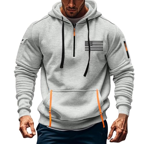 Finelylove Tactiacl Hoodies for Men Quarter Zip Pullover Hooded American Flag Sweatshirts Vintage Workout Hoodie with Pockets2