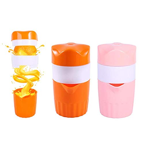 Lemon Squeezer Citrus Juicer,Hand Juicer Manual Lid Rotation Press Reamer with Strainer and Container for Lemon,Orange,Citrus (Orange) (Pink)