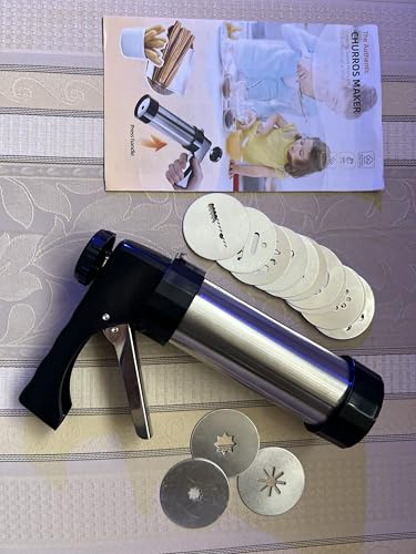 Cookie Press Gun Kit, Stainless Steel Biscuit Press Cookie Gun Set with 20 Cookie Discs and 4 nozzles for DIY Biscuit Maker and Churro Maker