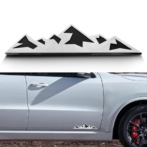 Image of 7 Inch Mountain Graphic Logo Badge Emblem, Snow Mountain Emblem for Car Trunk Tailgate Emblem (Silver Black)