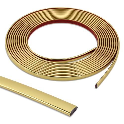 Lunghaa Peel and Stick Shiny Gold Finish Molding Trim 196.8 x 0.31 Flexible Decoration Strip for Wall Tile Edge Mirror Cabinet Furniture and DIY Home Decor
