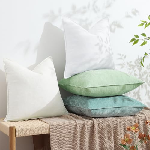 decorUhome Couch Throw Pillow Covers 26x26 Set of 2, Decorative Soft Euro Neutral Chenille Pillow Covers with Elegant Design for Sofa Bed Living Room Home Decor, Cream White
