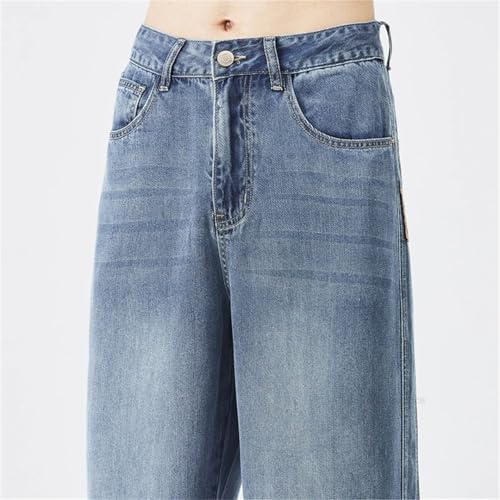 Men Vintage Straight Jeans with Pockets Wide Pants Loose Casual Street Denim Trousers3