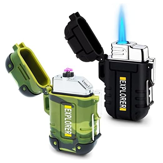Zoocura 2 Pack Waterproof Arc Lighter Outdoor Windproof Torch Lighter 360° Dual Arc Butane Lighter Electric USB Rechargeable Lighter Flameless Plasma Lighter Survival Camping Hiking Tactical Gear