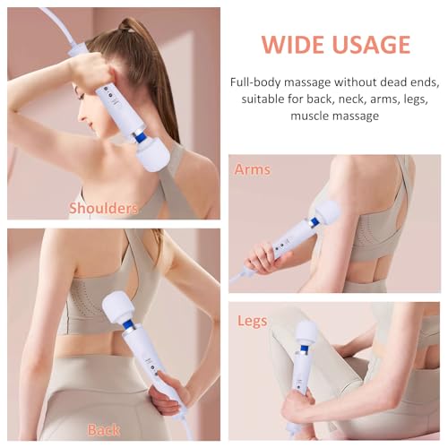 Image of Electric Wand Massager - Powerful Handheld Back Massager with 10 Rhythmical Speeds, Wired Deep Tissue Vibrating Massager for Muscle Aches, Neck, Shoulder & Foot Relief - White