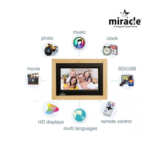 Image of Miracle Digital 7''(17.78) IPS Wooden Digital Photo Frame with High Def Screen,USB DiskCard, RemotePhotos SlideShow,Video Audio, Support SD Built in 8GB Memory & 2GB RAM 180Wide Angle Viewing(Light)