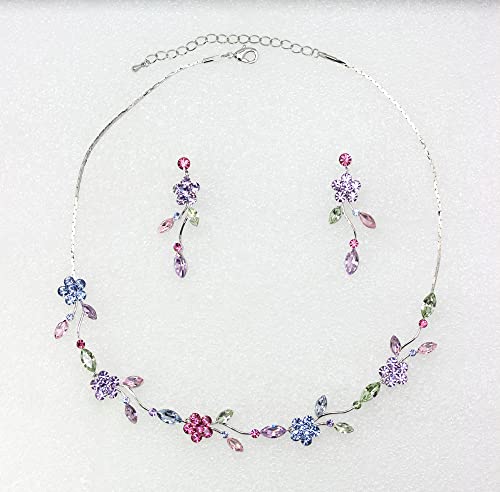Image of Faship Gorgeous Rhinestone Crystal Floral Necklace Earrings Set