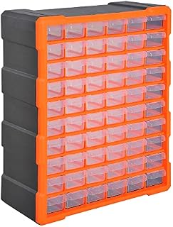 DURHAND 60 Drawers Parts Organiser Wall Mount Storage Cabinet Garage Small Nuts Bolts Tools Clear Orange