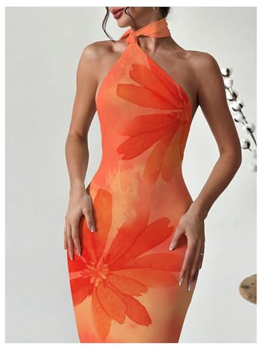 Image of Floerns Women's Halter Neck Sleeveless Backless Bodycon Dress Cocktail Party Maxi Dresses