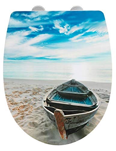 WENKO WC-Sitz Boat, High Gloss Oberfläche, Toilettendeckel mit Absenkautomatik aus bruchstabilem Thermoplast, recycelbarer Kunststoff, Maße (B x T): 36,5 x 45 cm, mehrfarbig
