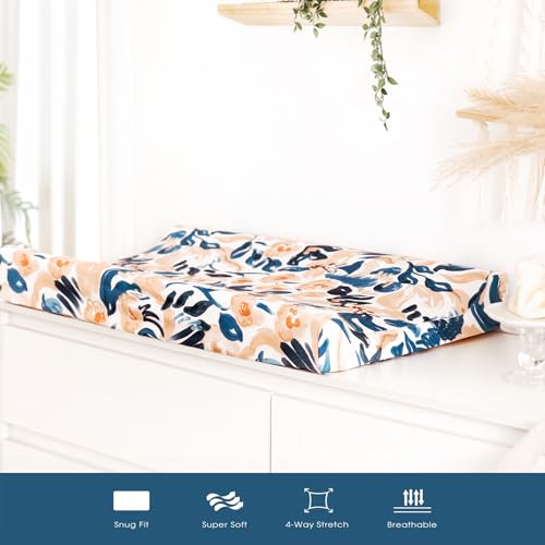 Image of GRSSDER Stretch Ultra Soft Jersey Knit Changing Pad Cover Set 2 Pack, Change Table Pad Covers Fit 32 inch /34 inch x 16 inch Pads Safe and Snug, Beautiful Blush Floral Print for Girls