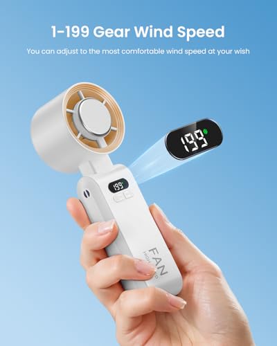 Image of Handheld Portable Turbo Fan with Ice Cooler, Speed (1-199) 5500mAh Rechargeable Personal Fan,[20H Cooling Time] Mini Yet Powerful [20000 RPM] Small Pocket Fans for Travel /Outdoor /Home /Office, White