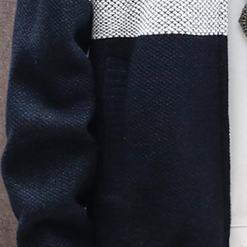 Mens Knitted Stand Collar Cardigan Sweaters Striped Color Block Full Zip Fleece Lined Regular Fit for Winter2