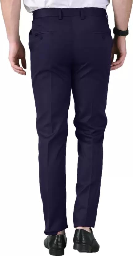 Image of MANIL Men Regular Fit Cotton Blend Trousers, Formal Cotton Trouser