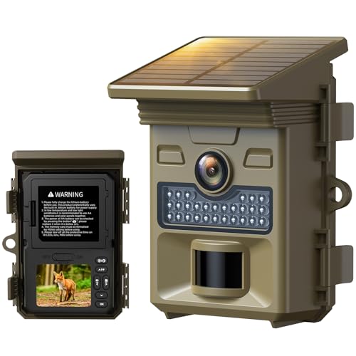 VOOPEAK Solar Trail Camera 4K 48MP, Game Camera with 32GB Memory Card 0.1s Trigger Speed Night Vision Motion Activated 120° Detection IP66 Waterproof Loop Recording 2.0-Inch Screen