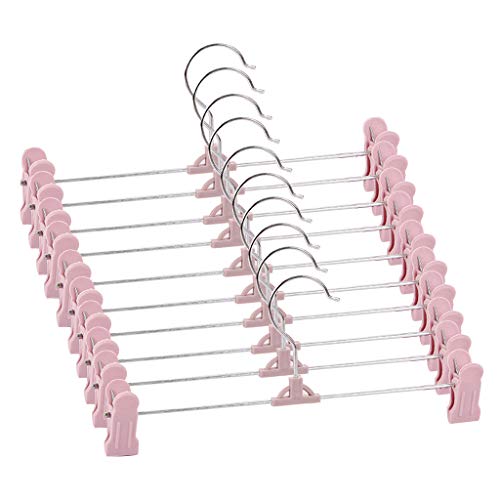 FUCHU Trouser Hangers, 10 Pack Skirt Hangers with Adjustment Plastic Grip Pant Hangers for Heavy Duty Durable Space Saving
