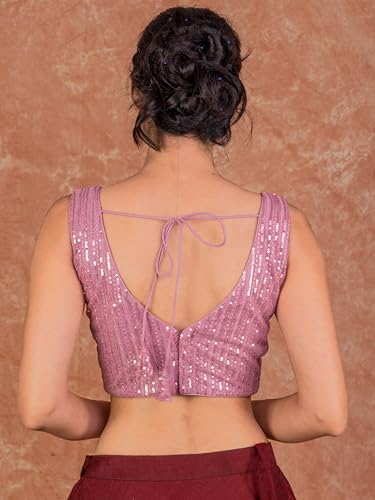 Image of FIGURE'S DESIGNER Women's Sequin Embroidered SabyaSachi Cut Sweetheart V Neck Sleeveless Readymade Saree Blouse E30