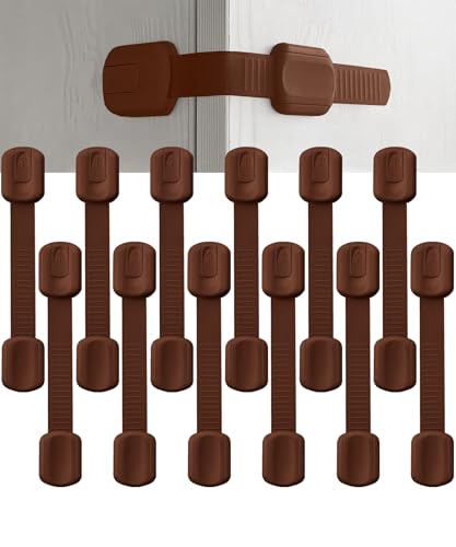 Image of Bates- Child Safety Strap Locks, 12 Pack, Brown, Child Locks for Cabinets and Drawers