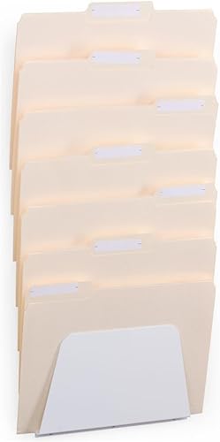 Miniatura 5 de Juego de 2 estantes de pared para carpetas, 7 bolsillos, tamaño cartalegal, organizador de archivos de oficina (negro)