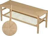RESLLOWE Natural Rattan Bench, Two Layers Use in Home Outdoor Indoor, Patio Wicker Desk for Kitchen Living Room, Classic Home Rattan Decoration, with Four Durable Wood Legs