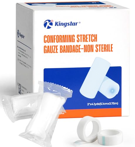 Image of Gauze Rolls Bandages 2 inch x 4.1yds, Conforming Stretch Gauze Bandage 6 Inch, 24 Rolls Individually Wrapped Includes Medical Tape