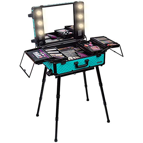 SHANY Cosmetics Shany studio-to-go wheeled trolley makeup case & cosmetics organizer with light - turquoise, Turquoise