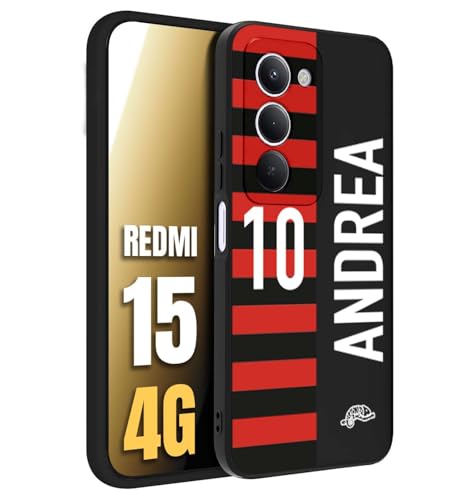 CUSTOMIZZA - Custodia cover nera morbida in tpu compatibile per Xiaomi Redmi 15 4G personalizzata calcio football nome e numero calciatori rossonera