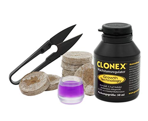 Clonex Set von Tauro - (Clonex 50ml, Gefäß, Schere und 24x Marken Torf Quelltabletten von Jiffy) Wurzelstimulator, Wurzelhormon, Rooting Gel, Quelltöpfe Kokos Faser