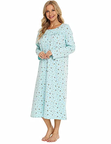 Long Sleeve Nightgowns For Women Crew Neck Night Dress Comfy House Coat Stylish Button Up Dress Lightweight Sleepwear Elegant Mumu Dresses For Women Blue S #TOP1