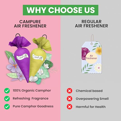 Image of CamPure Camphor Cone (1 Lavender & 1 Mogra) Pack of 2-100% Organic | Air Freshener for Car, Wardrobe, Office Cabin's, Drawers, Travel Bag & Bathroom