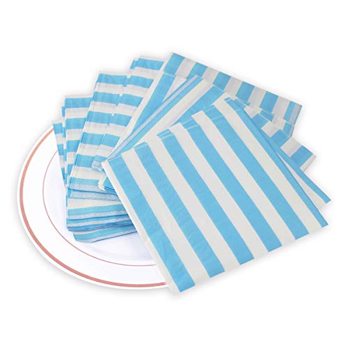 Disposable Blue Striped Napkins - 100 Count Birthday Party Paper Napkins 13x13inch