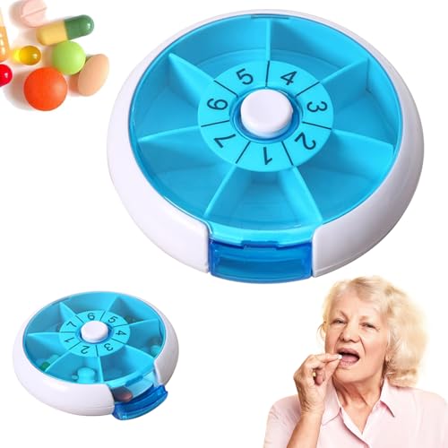 MKEAWWU Pillulier 7Jours Grande Capacite Plus Rangement Boite De Médicaments Rond En Forme De Cœur Avec 7 Compartiments Pour La Semaine, Bleu, 9 X 9 X 2,2...