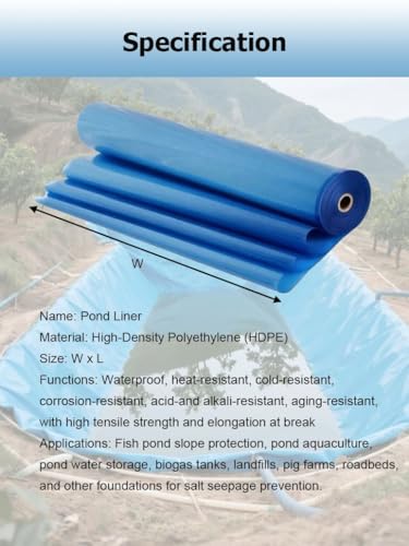 Telo per laghetto in PVC blu, per laghetti, giardini, ruscelli, fontane, 3 x 5 m, spessore 0,3 mm, resistente, multiuso, impermeabile