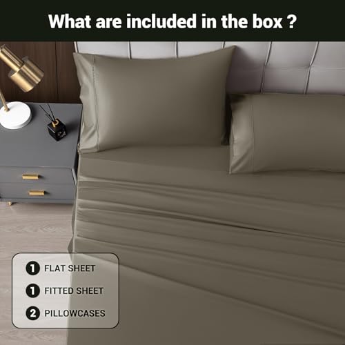 Image of Shilucheng 4 Piece Full Sheet Sets, Cooling Sheets, Blend Rayon Derived from Bamboo, Deep Pocket Up to 16 inch, Breathable & Soft Bed Sheets, Hotel Silky Bedding Set, Taupe