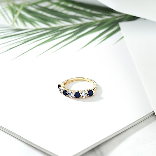 Gem Stone King 18K Yellow Gold Plated Silver Gemstone Birthstone and Blue Sapphire Wedding Band Engagement Anniversary Ring | Round 3.5MM | 7 Stone Promise Ring For Women4