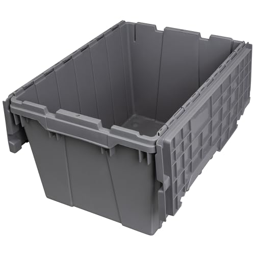 Akro-Mils 39120 Industrial Plastic Storage Tote with Hinged Attached Lid, (21-Inch L by 15-Inch W by 12-Inch H), Gray, (6-Pack)