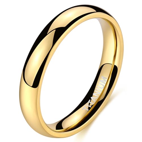 Bague fiançailles couple Wycian en acier titane doré 4 mm sans pierre taille 67
