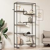 Furnify 5-Tier Bookshelf, Tempered Glass Display Shelf, Modern Open Shelf Bookshelf, Tall Storage Open Bookcase for Living Room, Home Office, Bedroom, Black