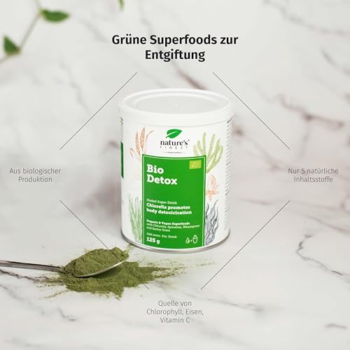 Nature's Finest BIO Detox Superfood Mix - Pulver zur Entgiftung des Körpers mit Hohem Protein, Ballaststoff, Eisen und Vitamin C - Vegan, 125 g