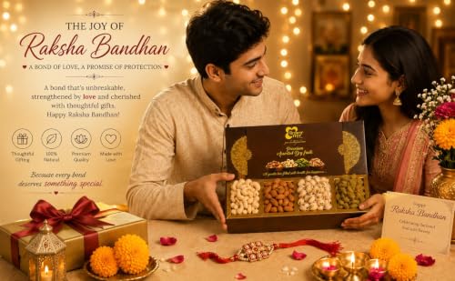 Image of Browntree Dry Fruits Rakhi Gift Hamper Premium 4P- 150g |Rakhi Hamper for Brother| Almonds, Cashewnuts, Salted Pista, Raisins with Rakhi Band| Festive & Corporate Gifting Box | Ideal Gift Box for all celebration