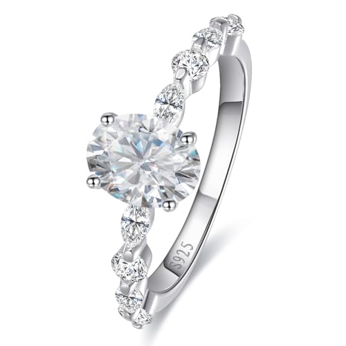 Yaresul Anillo de compromiso para mujer, anillo de compromiso solitario ovalado con 6 x 8 mm, circonita ovalada de 1,5 quilates y circonita cúbica, anillo de plata de ley 925, talla 49,3 (15,7) - 60
