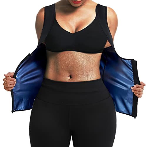 Bodysuner Sauna Sweat Vest Workout Tank Top Waist Trainer For Women With Zipper Compression Workout Enhancing Vest Blue,L/Xl #TOP10