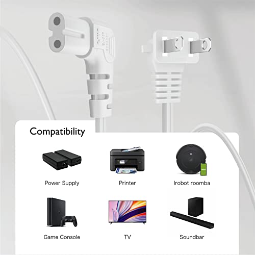Tnp 2 Prong Power Cord Nema 1-15P To Iec320 C7 Nonpolarized Right Angle Power Cord, Figure 8 Shotgun Replacement Cord For Ps4, Ps3 Slim, Printers, Lg, Apple, Samsung, Tcl Tv, Etc (6 Feet, White) #TOP5