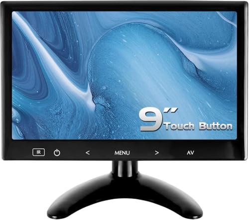 WHOLEV 9 Pulgadas CCTV Monitor HDMI Pantalla Ultra Fina Portable Monitor 16:9 TFT HD 1024x600 Entrada AV/VGA/HDMI con Botón táctil Altavoz Integrado Compatible con la cámara de Seguridad by